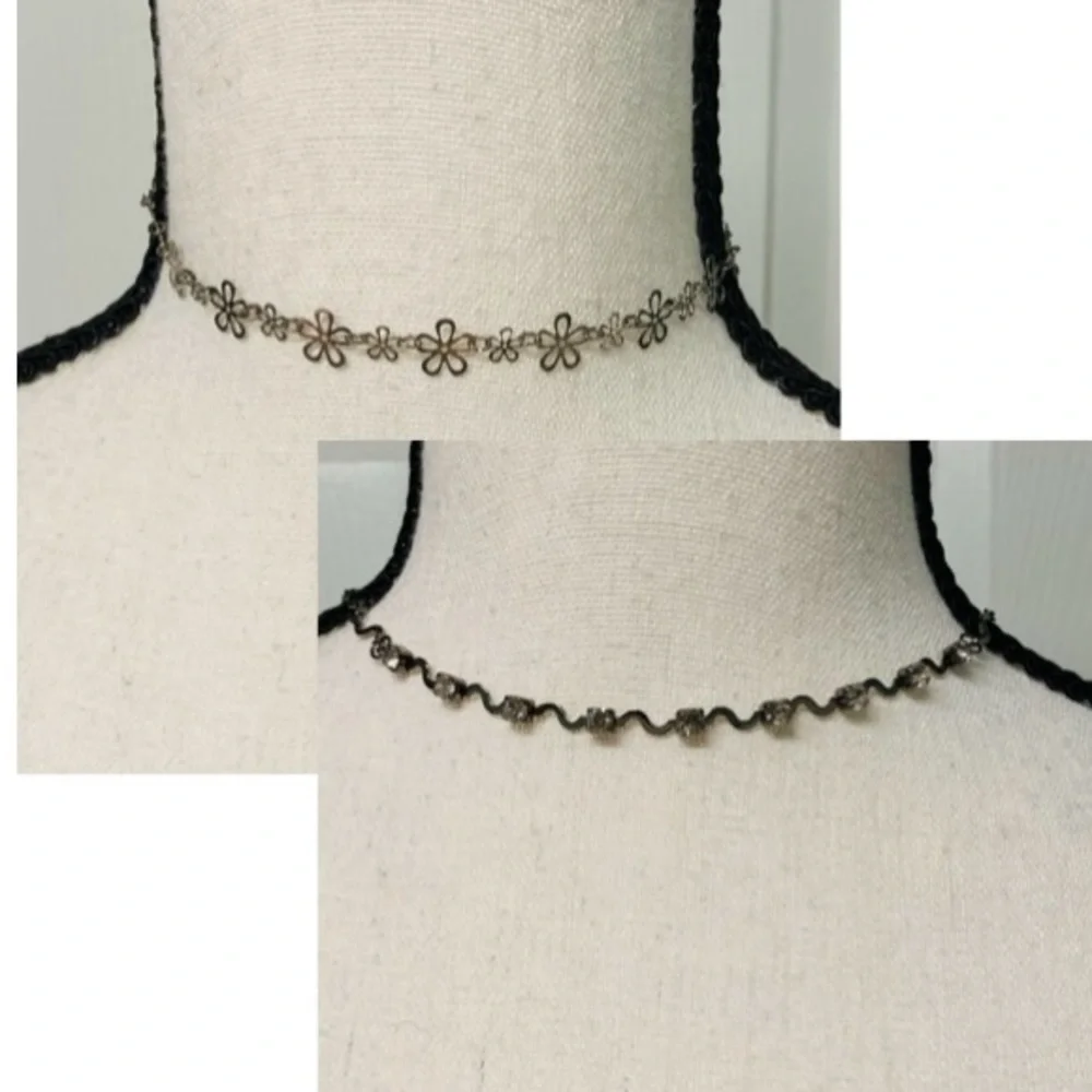 Vintage bundle (2) Girls necklaces circa 90s. Silver/gunmetal/rhinestones